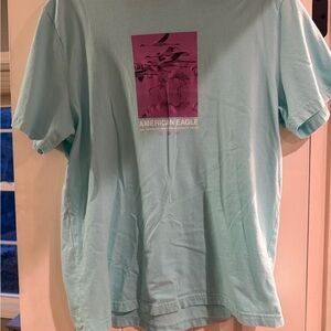 American Eagle Outfitters Aqua Tee with Purple Graphic